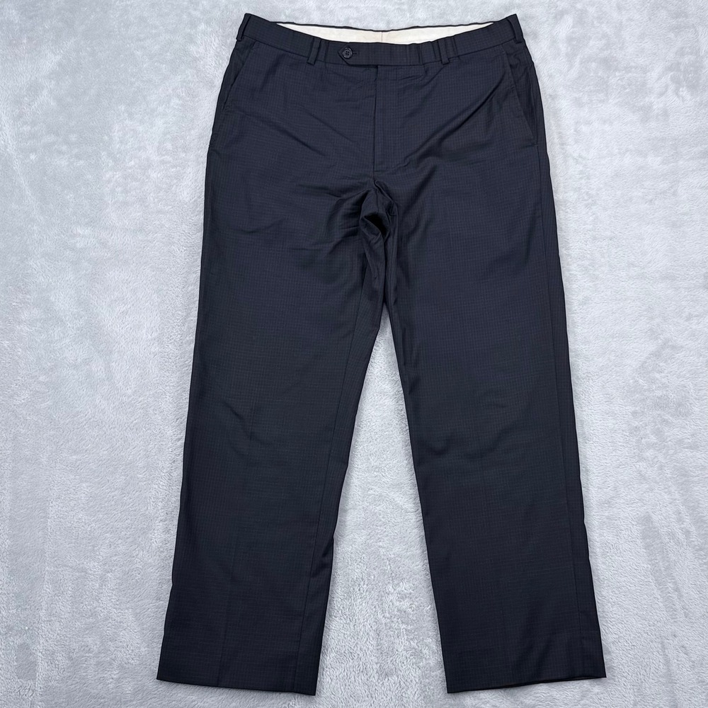 Brooks Brothers Madison 100% Wool Pants Men 34x30 Navy Blue Dress Trousers Check